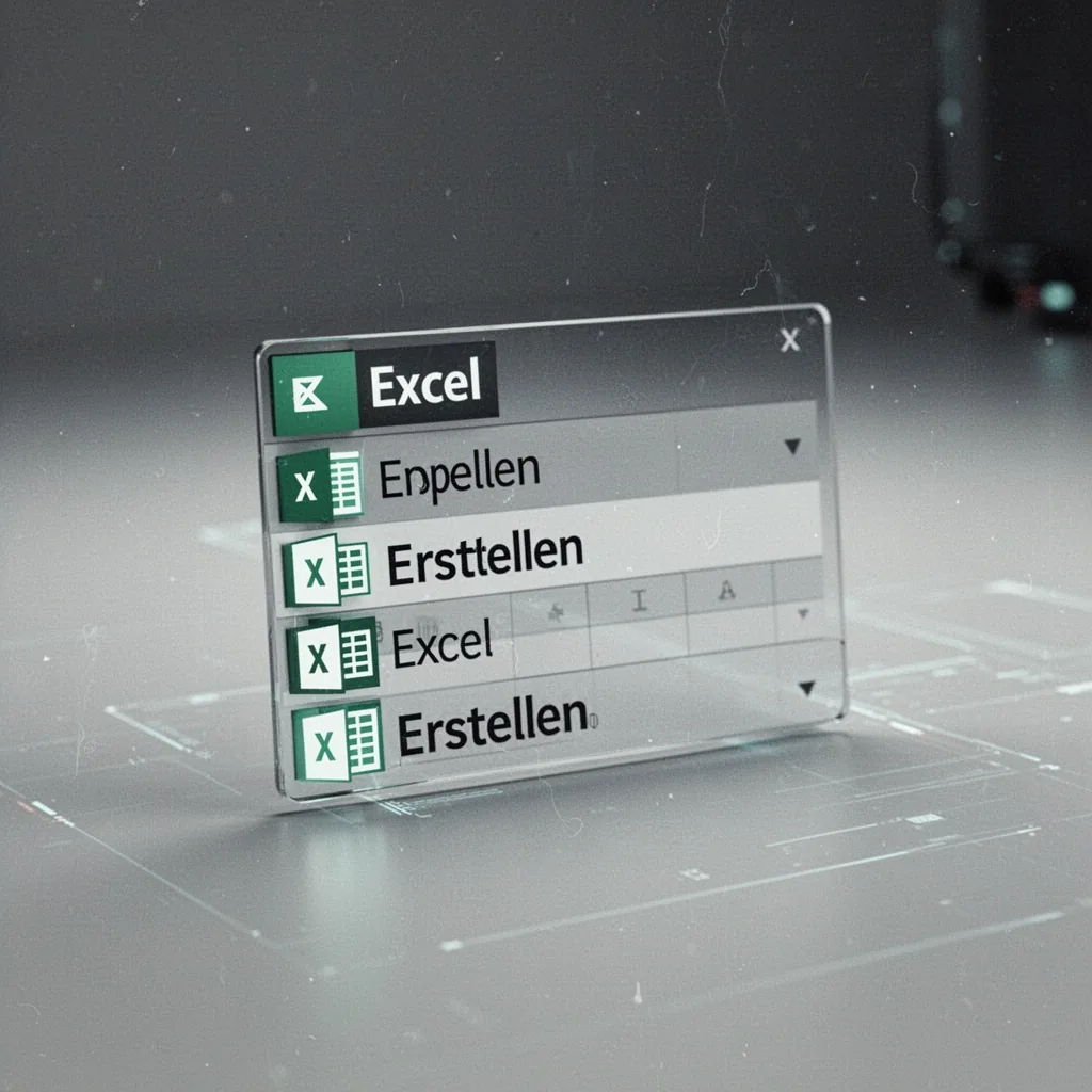 Ein Excel-Arbeitsblatt mit einer Zelle, die ein Dropdown-Menü mit den Optionen 'Frühstück', 'Mittagessen', 'Abendessen'
