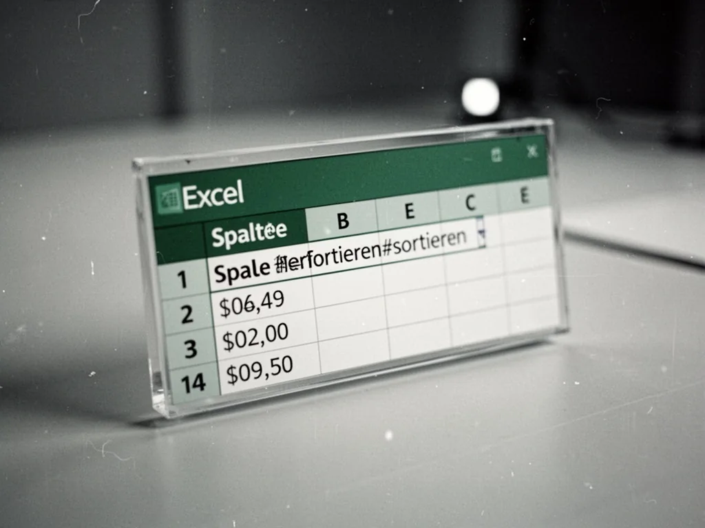 Bildschirmfoto einer Excel-Tabelle mit hervorgehobener Spalte und geöffnetem Sortierdialog.