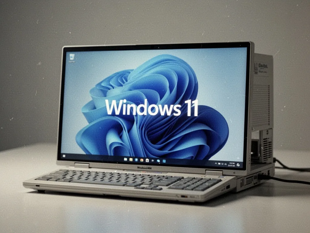 Un vieil ordinateur portable affiche l'assistant d'installation de Windows 11