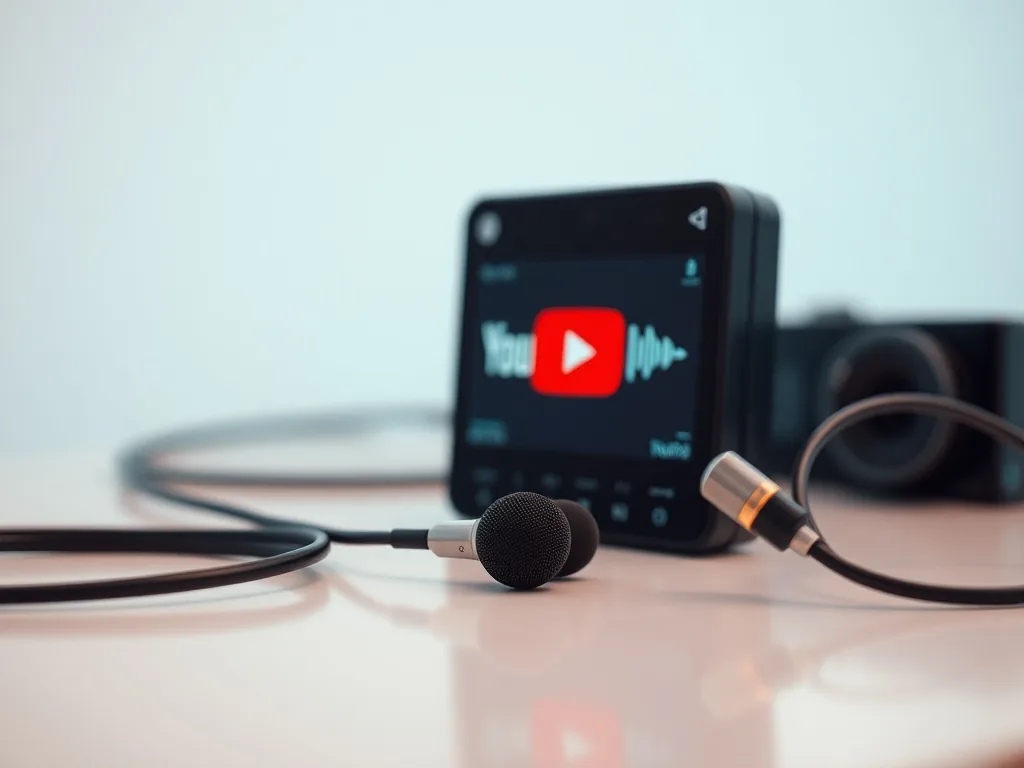 Eine abstrakte Darstellung von Audiowellen, die aus einem YouTube-Logo herausströmen